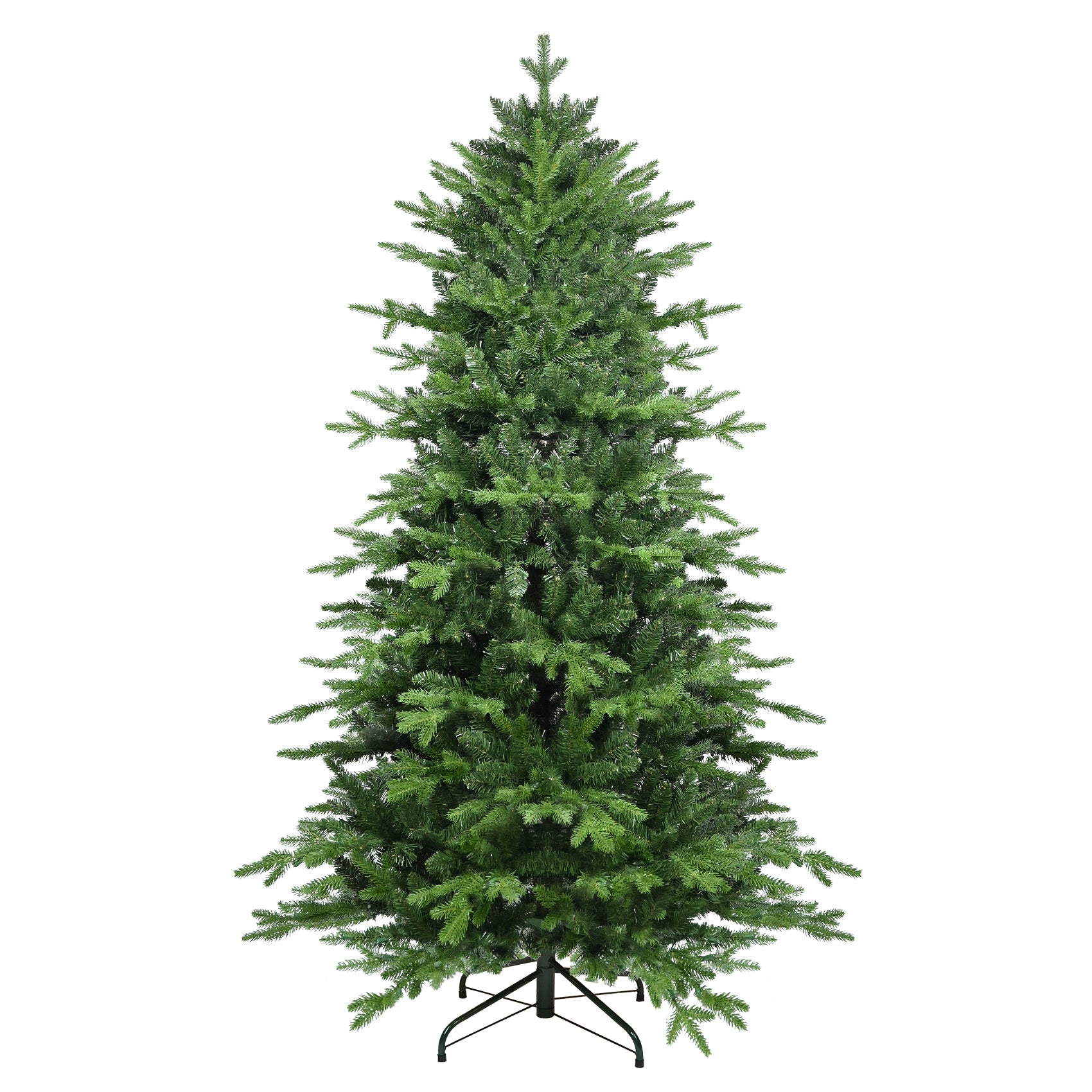 6.5FT Green PVC+PE Hinged Christmas Tree - 2142 Lush Tips, Full &amp; Realistic Mixed Needle Design, Sturdy Metal Stand for Festive Home Decor