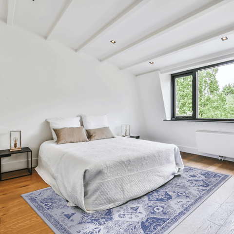 MAVAL Blue Washable Area Rug 5x8 - Super Soft Chenille Polyester Boho Style, Stain-Resistant, Non-Slip, Low Pile for Living Room, Bedroom, Hallway, Kitchen