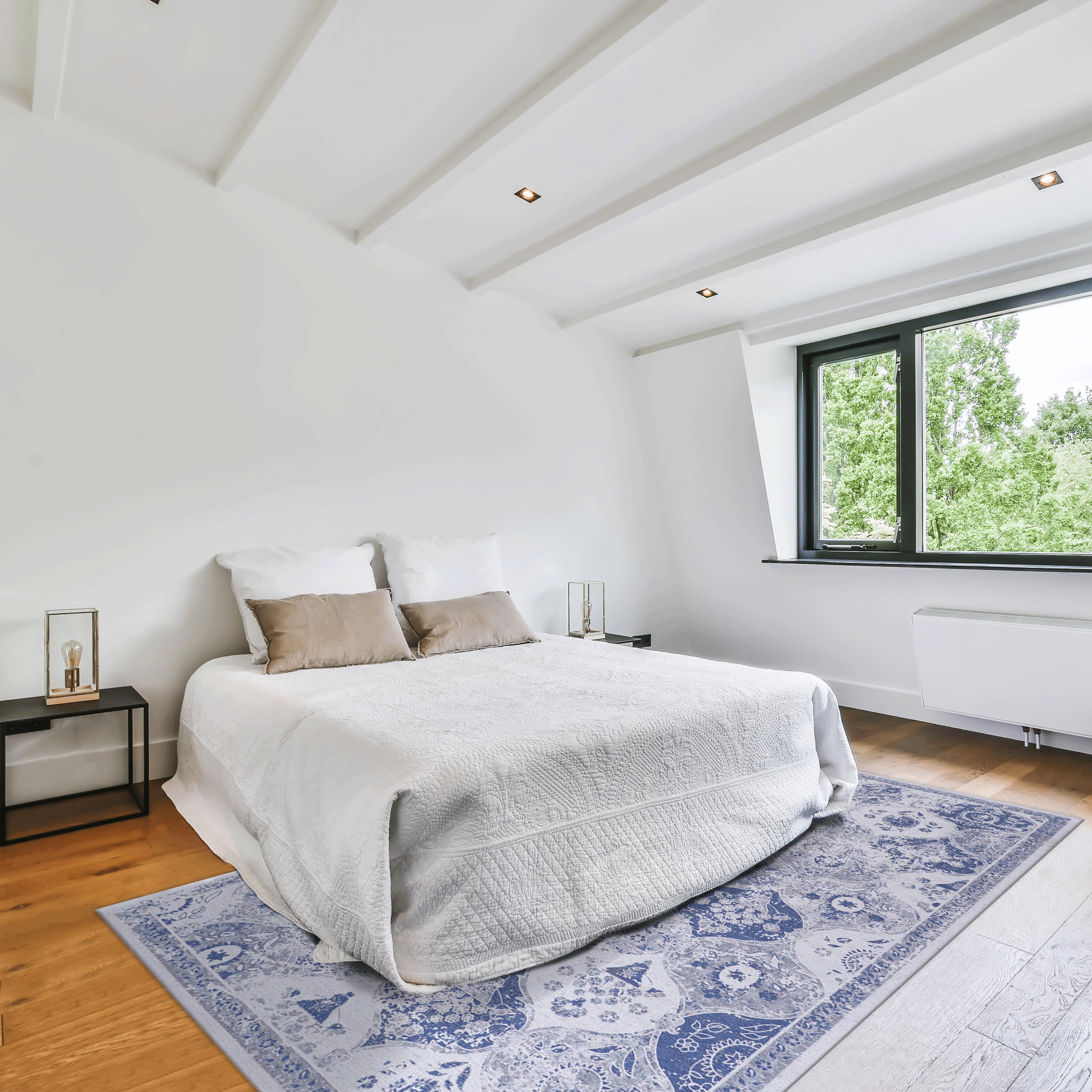 MAVAL Blue Washable Area Rug 8x10 - Soft Chenille Polyester, Stain-Resistant, Non-Slip Backing for Living Room, Bedroom, Hallway, Kitchen, Playroom - Easy Care, Low Pile, Turkish Made