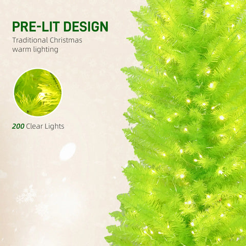 5ft Green Pencil Christmas Tree with Red Ball Top, 200 Warm White LEDs, 438 Tips, Metal Base - Perfect for Small Spaces, Living Rooms, Entryways, Festive Holiday Decor
