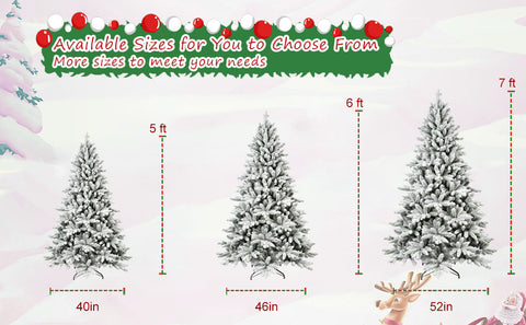 7ft Snowy Flocked Christmas Tree | 1514 Dense PE+PVC Tips | Hinged for Easy Setup | Sturdy Metal Stand | Full Artificial Xmas Tree for Indoor Holiday Decor