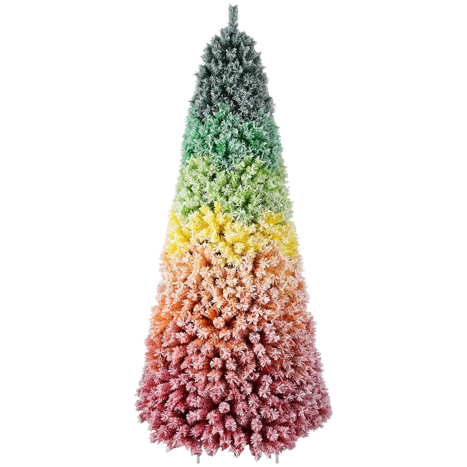 6ft Rainbow Gradient Flocked PVC Christmas Tree | 1326 Full Tips, Snowy Finish | Hinged Artificial Pine with Sturdy Metal Stand | Vibrant Indoor Holiday Decoration