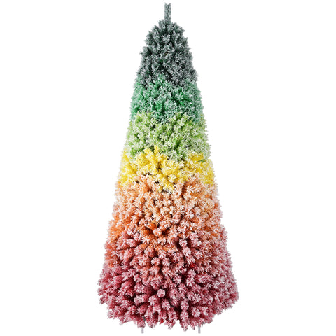7.5ft Rainbow Gradient Flocked PVC Christmas Tree | 1927 Tips, Full-Bodied Artificial Pine | Snowy Finish, Hinged Design | Sturdy Metal Stand for Festive Home & Holiday Decor