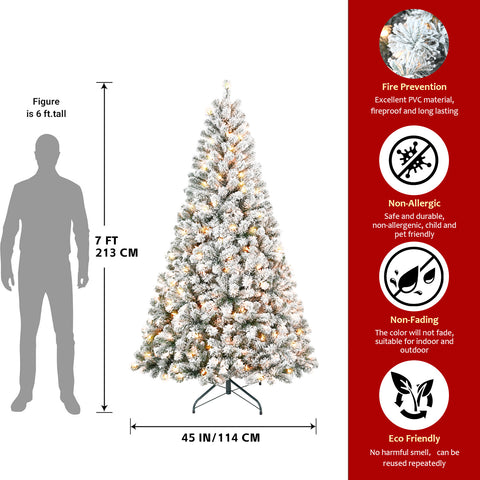 4FT Snow-Flocked Christmas Tree with 100 Warm White Incandescent Lights - Realistic Snowy Artificial Holiday Tree, 233 Tips, Sturdy Metal Stand for Cozy Home, Office, Apartment Decor