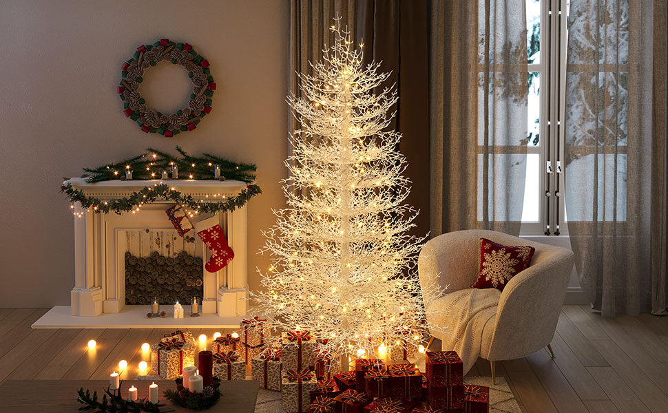 6FT Snow Flocked Aspen Fir Artificial Christmas Tree | Hinged Design with 623 Lush PE Tips & 420 Warm White LED Lights | Stunning Holiday Decor for Home & Party