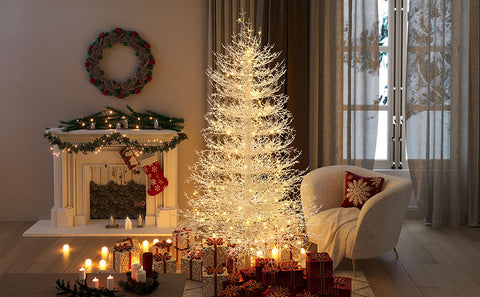 6FT Snow Flocked Aspen Fir Artificial Christmas Tree | Hinged Design with 623 Lush PE Tips & 420 Warm White LED Lights | Stunning Holiday Decor for Home & Party