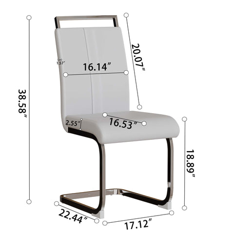 63" Creamy White MDF Dining Table Set for 6-8, Modern Mid-Century Style PU Leather Armless Chairs with Silver Metal Legs, Perfect for Home Kitchen & Dining Room