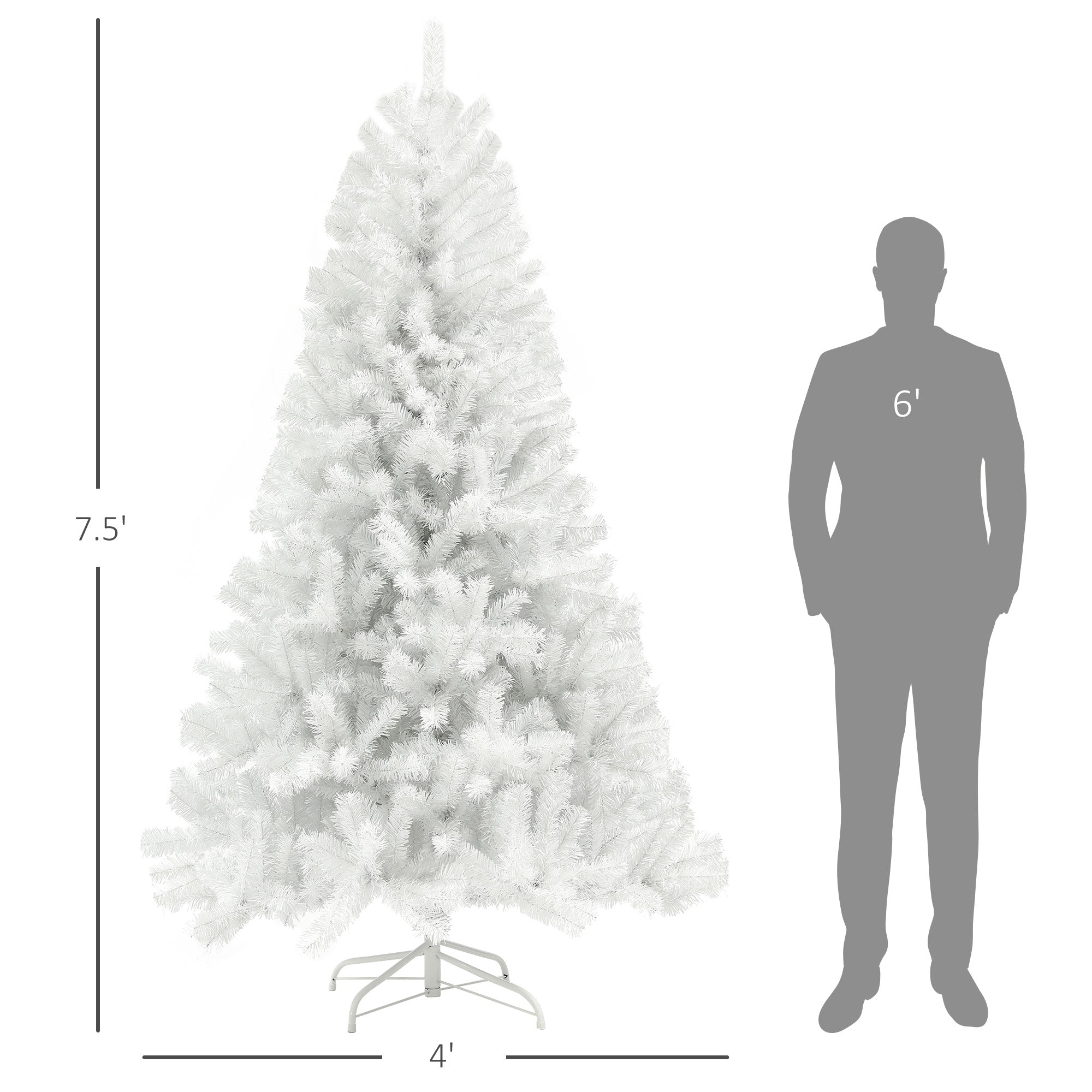 HOMCOM 7.5ft White Artificial Christmas Tree - Auto Open Unlit Xmas Tree with 1346 Realistic Branch Tips, Flame-Retardant, Steel Base - Perfect Holiday Home & Office Decor