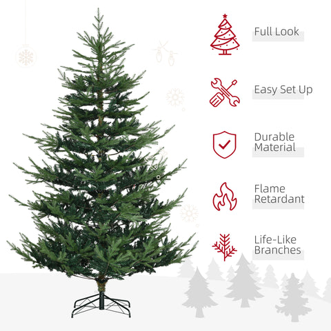 HOMCOM 7.5ft Green Pine Artificial Christmas Tree: Auto-Open Hinged Xmas Tree with 1218 Realistic Branches & Steel Base - Easy Setup & Storage for Cozy Holiday Home Decor