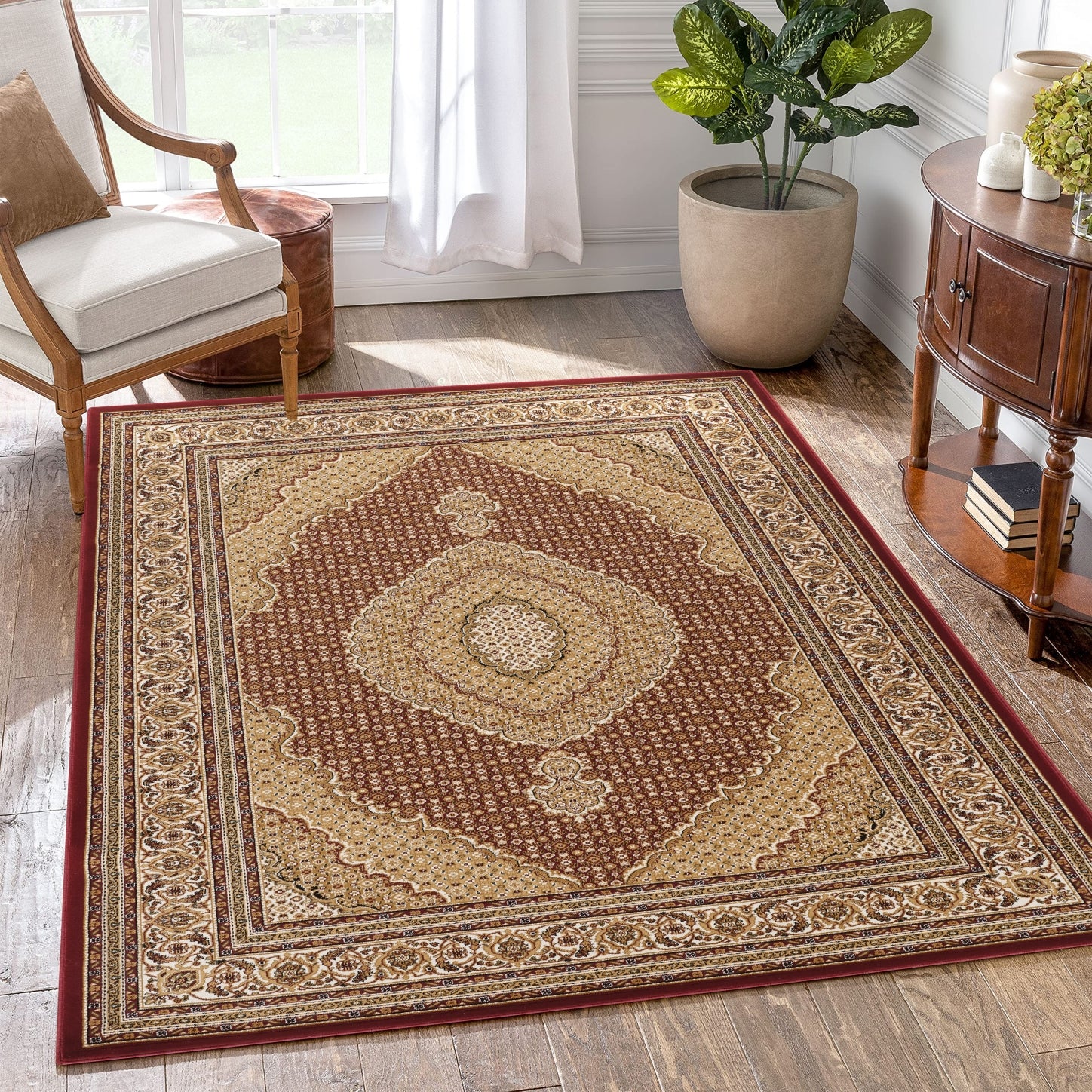Manchester GC Red 7'10" x 10'6" Area Rug: Classic Herati Medallion Luxury Polypropylene, Stain-Resistant, Durable for Living Room &amp; Office, Machine-Made in Turkey