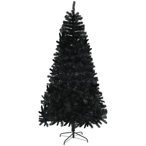 HOMCOM 7.5ft Black Artificial Christmas Tree: Auto-Open 1346 Branch Tips, Realistic Unlit Xmas Tree with Steel Base, Flame-Retardant Holiday Decor for Home & Office