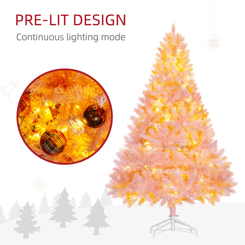 HOMCOM 6ft Pink Douglas Fir Artificial Christmas Tree: 1000 Tips, 250 Warm White LEDs, Realistic Branches, Metal Base - Perfect for Festive Holiday Home Decor