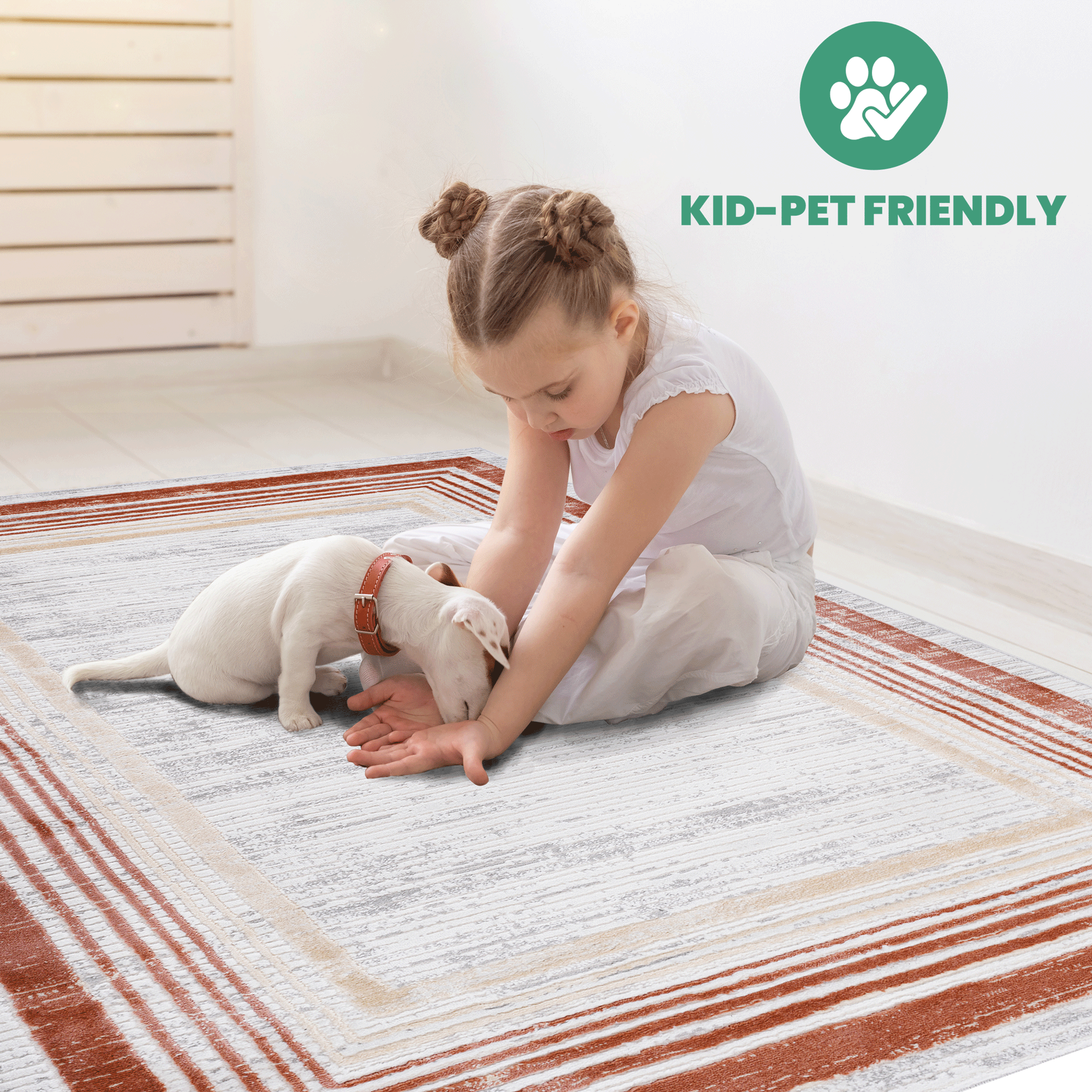 MARFI Collection 2'x3' Bordered Doormat Rug - Brown/Ivory Polyester, Medium Pile (0.35"), Stain Resistant, Kid & Pet Friendly for Home Entryway, Living Room, Bedroom