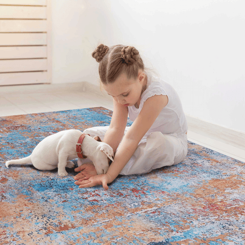MAVAL Multi Washable Area Rug 5x8 - Soft Chenille Polyester, Non-Slip, Stain-Resistant, Low Pile for Living Room, Bedroom, Hallway, Kitchen, Playroom