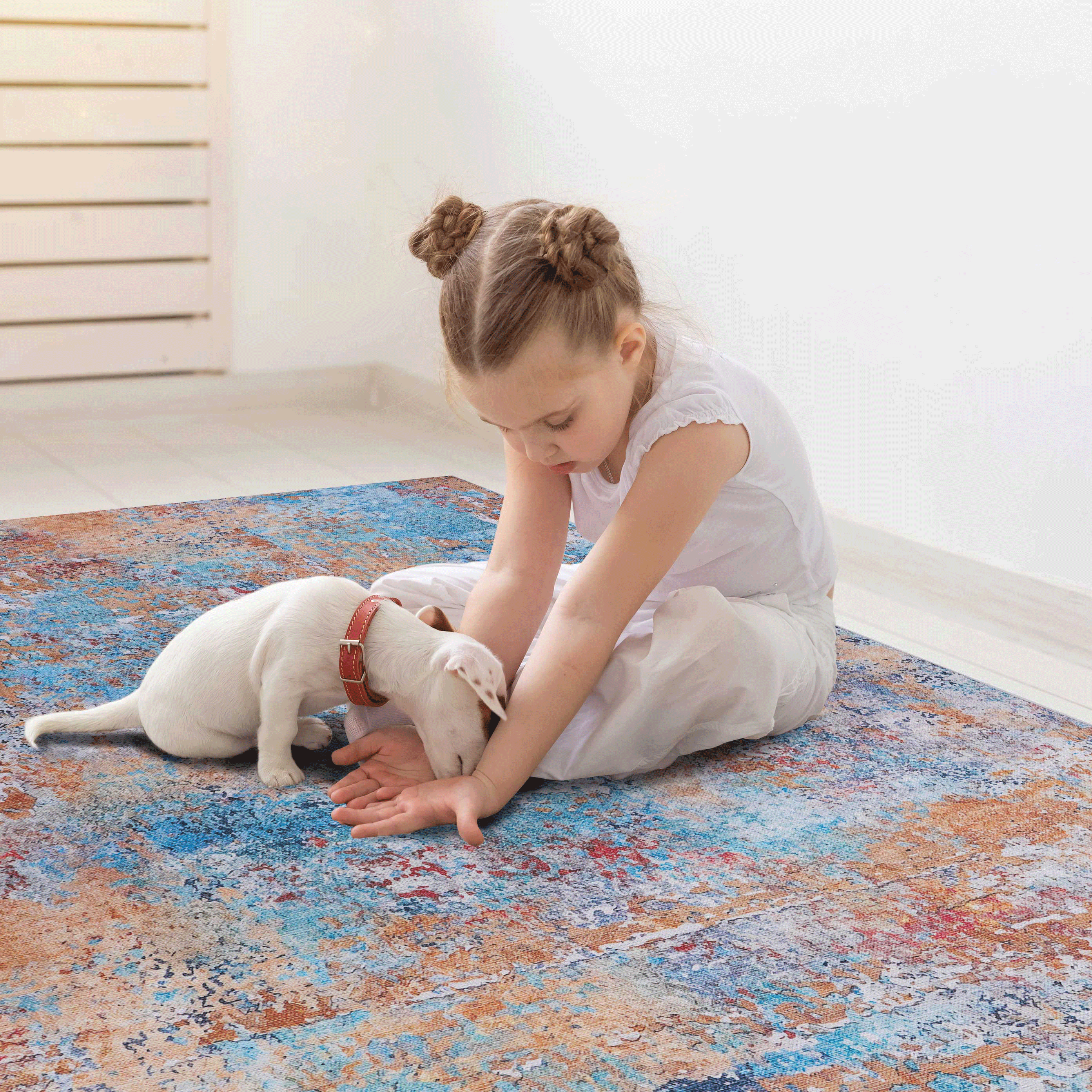 MAVAL Multi Washable Area Rug 4x6 - Soft, Durable Polyester Chenille Rug with Non-Slip TPR Backing, Stain-Resistant, Low Pile for Living Room, Bedroom, Kitchen, Hallway, Turkey