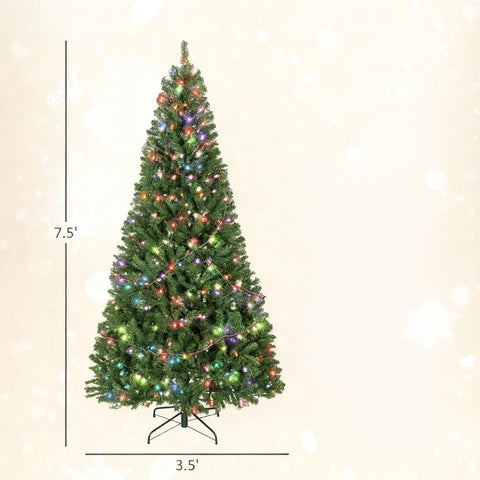 7.5ft Green Fir Christmas Tree with 450 RGB Dynamic LEDs & Remote Control: 1688 Tips, Hinged Design, Smart Timer for Festive Indoor Holiday Decor