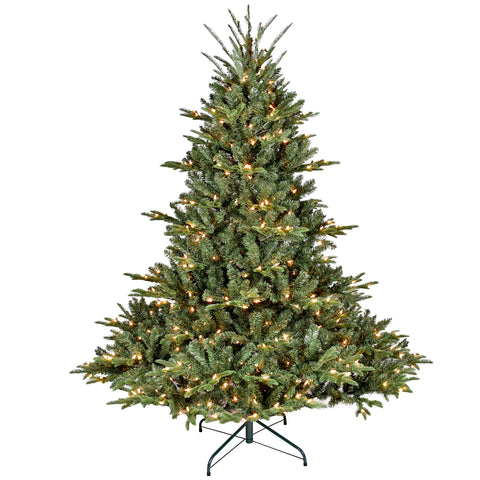 5FT Full-Shape Christmas Tree: 1129 PE/PVC Mixed Tips, 350 UL Warm White Lights, Hinged Structure, Wide Base for Living Room, Stable Metal Stand, Lush Green Holiday Decor