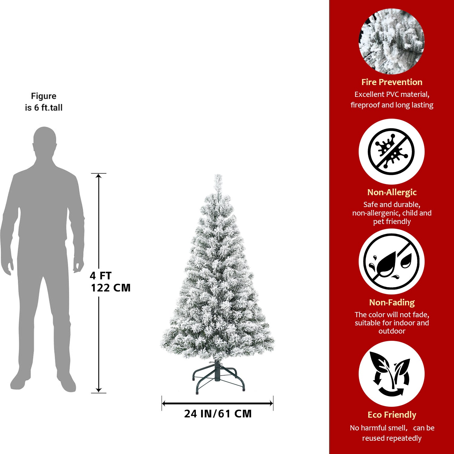 6FT Snowy Flocked Christmas Tree - Full PVC Artificial Winter Wonderland Holiday Decor with 678 Tips & Sturdy Metal Stand for Home, Office, Apartment