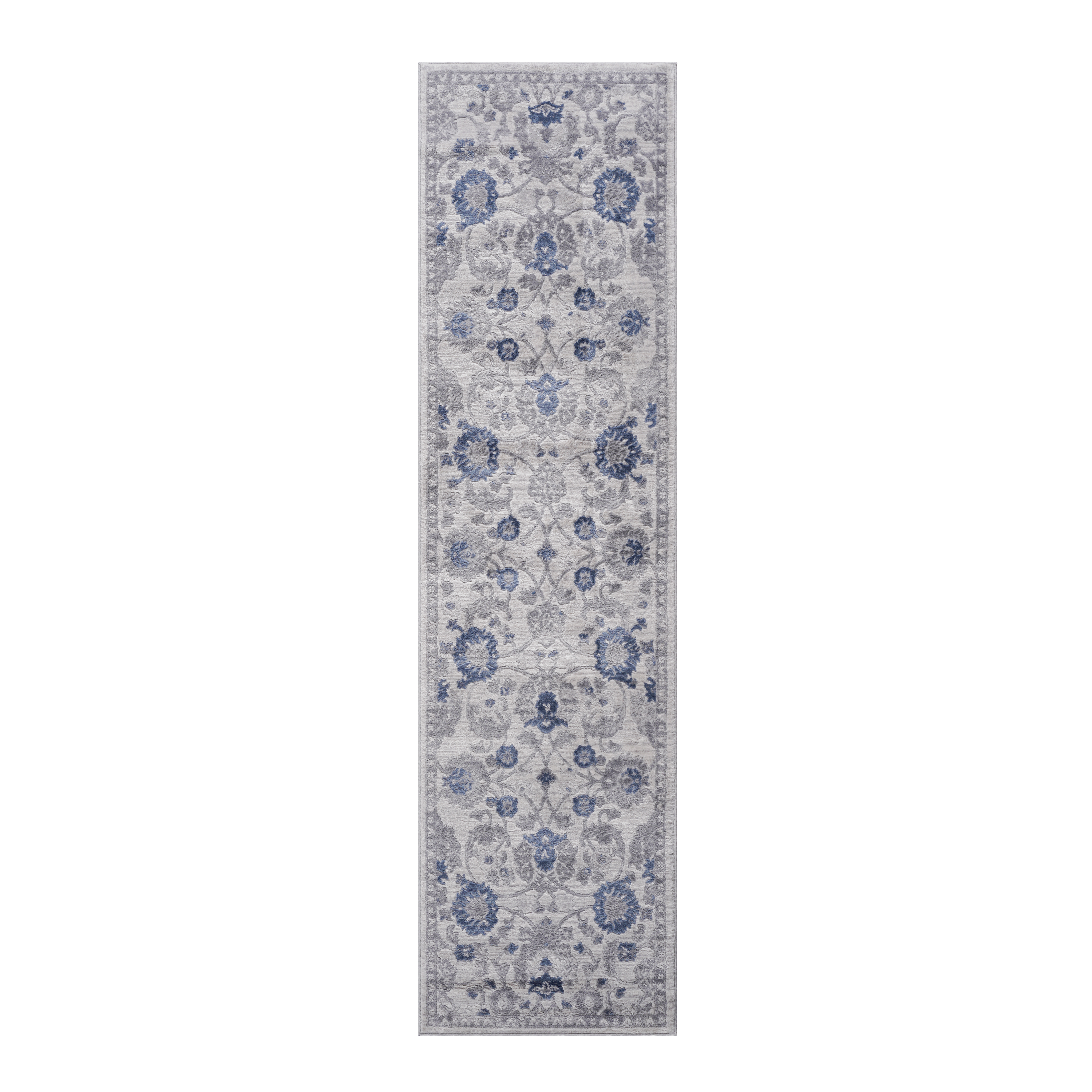MARFI Collection 2'x8' Oriental Runner Rug - Blue/Silver Polyester, Stain-Resistant, Non-Shedding, Medium Pile, Turkish Made, Perfect for Hallway, Entryway, Living Room