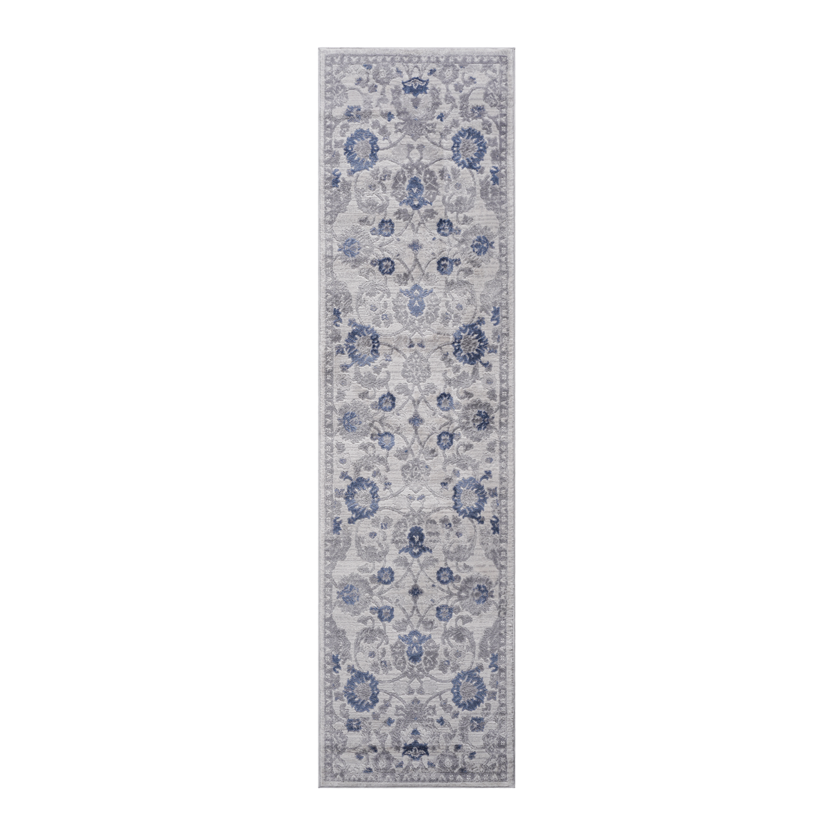 MARFI Collection 2'x8' Oriental Runner Rug - Blue/Silver Polyester, Stain-Resistant, Non-Shedding, Medium Pile, Turkish Made, Perfect for Hallway, Entryway, Living Room
