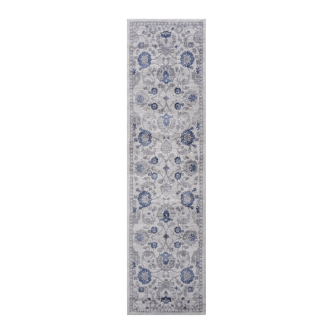 MARFI Collection 2'x8' Oriental Runner Rug - Blue/Silver Polyester, Stain-Resistant, Non-Shedding, Medium Pile, Turkish Made, Perfect for Hallway, Entryway, Living Room