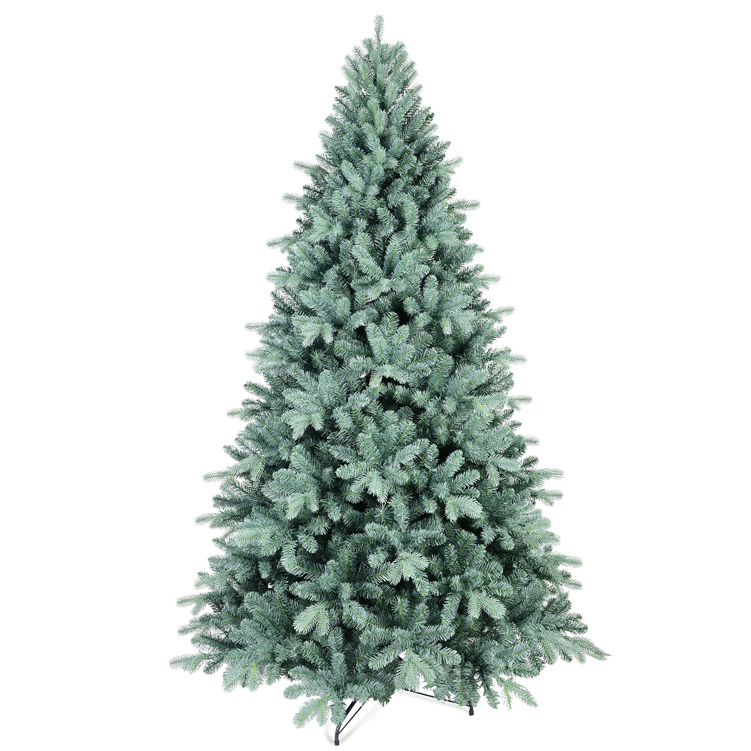 8FT Blue-Green Tint PE/PVC Christmas Tree | 2458 Dense Tips, Hinged Branches, Full Realistic Look | Stable Metal Stand, Easy Assembly | Stylish Holiday Decor for Home &amp; Office