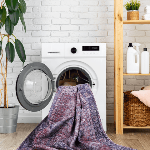 MAVAL Burgundy Washable Area Rug 8x10 - Soft Chenille Polyester, Non-Slip, Stain-Resistant, Low Pile for Living Room, Dining Room, Bedroom, Hallway, Kitchen, Turkey