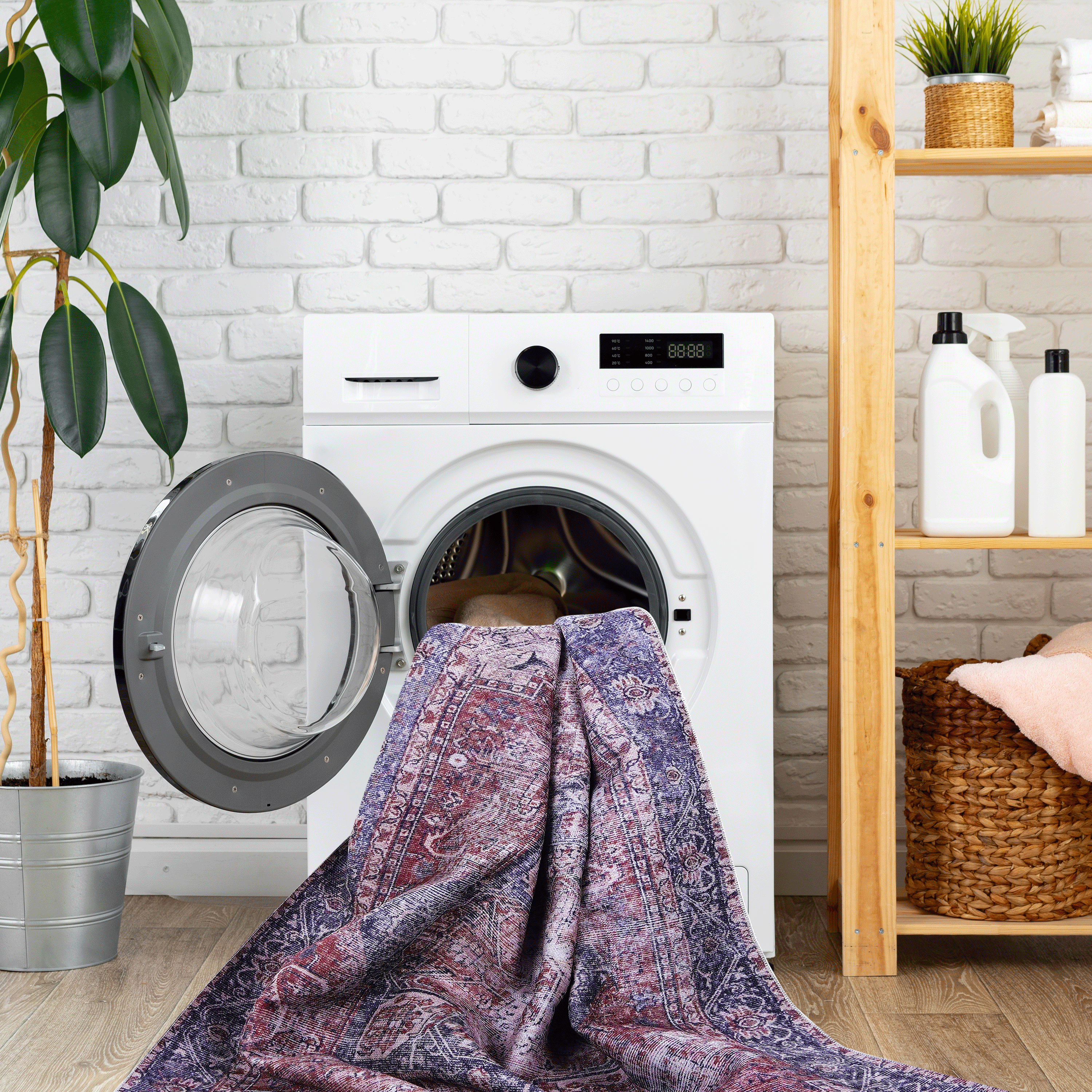 MAVAL 6x9 Burgundy Washable Area Rug - Soft Chenille Polyester, Low Pile, Non-Slip Backing for Living Room, Bedroom, Dining Room, Hallway - Easy Clean, Stain Resistant, Pet Friendly