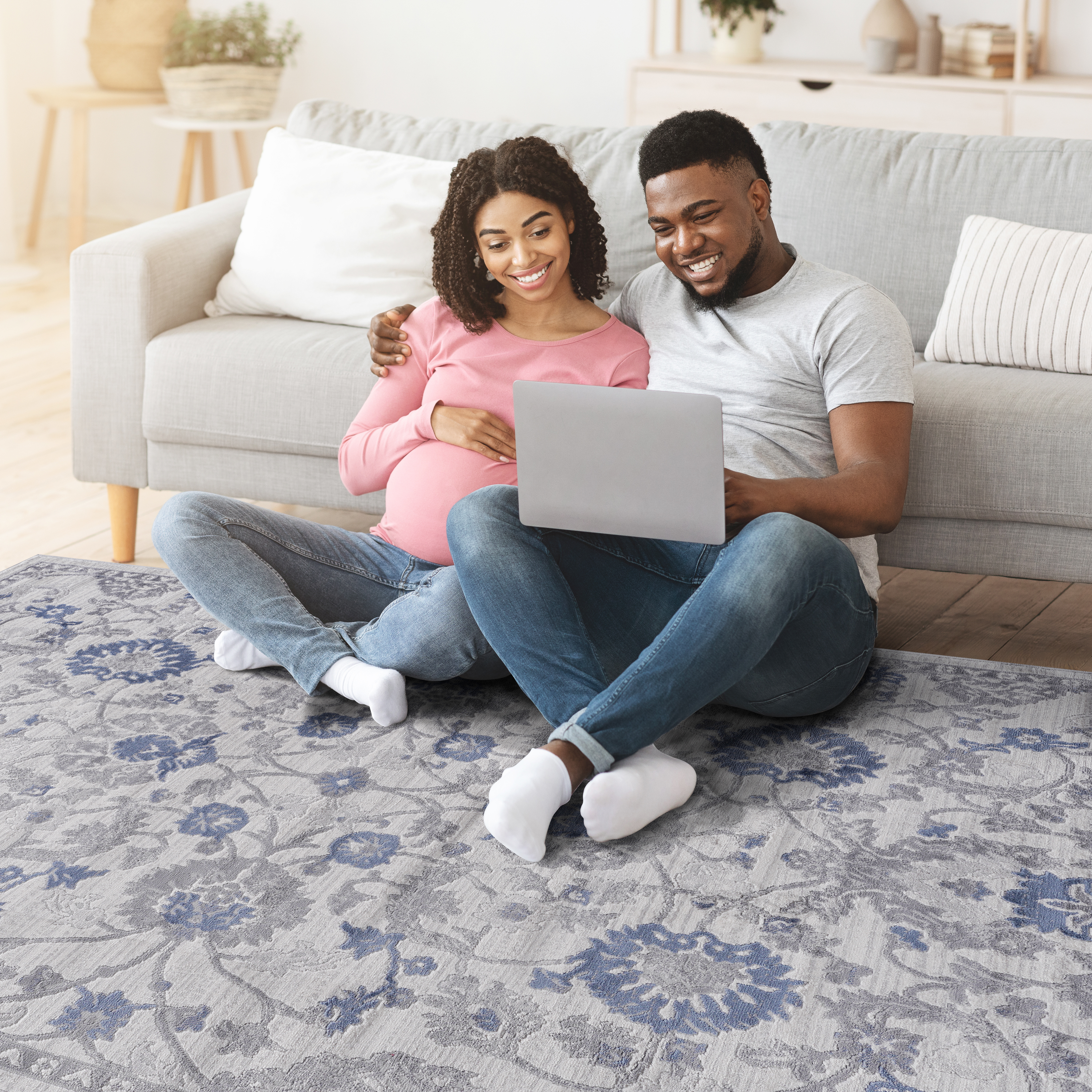 MARFI Collection 2'x8' Oriental Runner Rug - Blue/Silver Polyester, Stain-Resistant, Non-Shedding, Medium Pile, Turkish Made, Perfect for Hallway, Entryway, Living Room