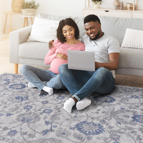 MARFI Collection 2'x8' Oriental Runner Rug - Blue/Silver Polyester, Stain-Resistant, Non-Shedding, Medium Pile, Turkish Made, Perfect for Hallway, Entryway, Living Room