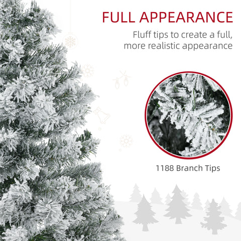 HOMCOM 7.5ft Snow Flocked Artificial Christmas Tree | 1188 Branches, 500 Warm White LED Lights, Auto Open, Green | Realistic Holiday Decor for Indoor Home & Fireplace Ambiance