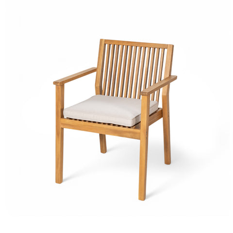 Durable 5-Piece Acacia Wood Patio Furniture Set: Natural Table & 4 Beige Cushioned Chairs for Outdoor Dining, Garden, Deck - Heavy-Duty, All-Weather, 69" Table, 400lb Chairs