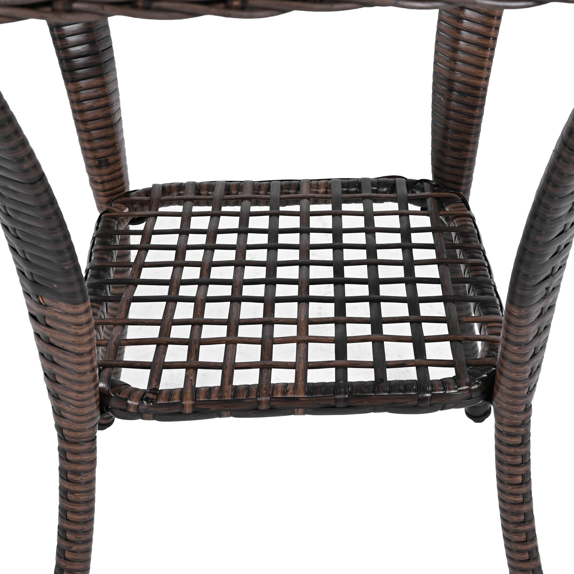 3-Piece Brown Rattan Outdoor Chat Set: 2 Swivel Rocker Chairs &amp; Glass Top Table for Garden Patio Balcony, Weather-Resistant Wicker Seating Group with Cushions
