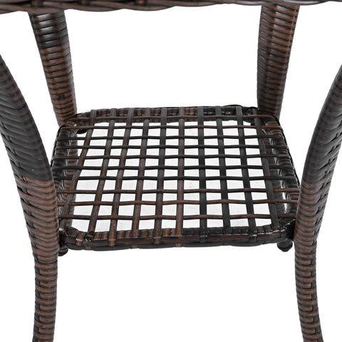 3-Piece Brown Rattan Outdoor Chat Set: 2 Swivel Rocker Chairs &amp; Glass Top Table for Garden Patio Balcony, Weather-Resistant Wicker Seating Group with Cushions