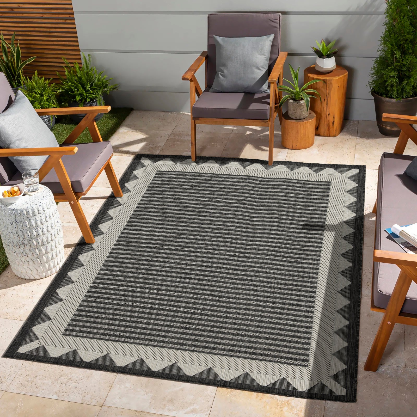 Sunshine GC_HAR2014 Anthracite 2'7"x7'3" Indoor/Outdoor Polypropylene Area Rug | Stain Resistant, Durable, Easy Clean Patio Deck Living Room Decor | Made in Turkey