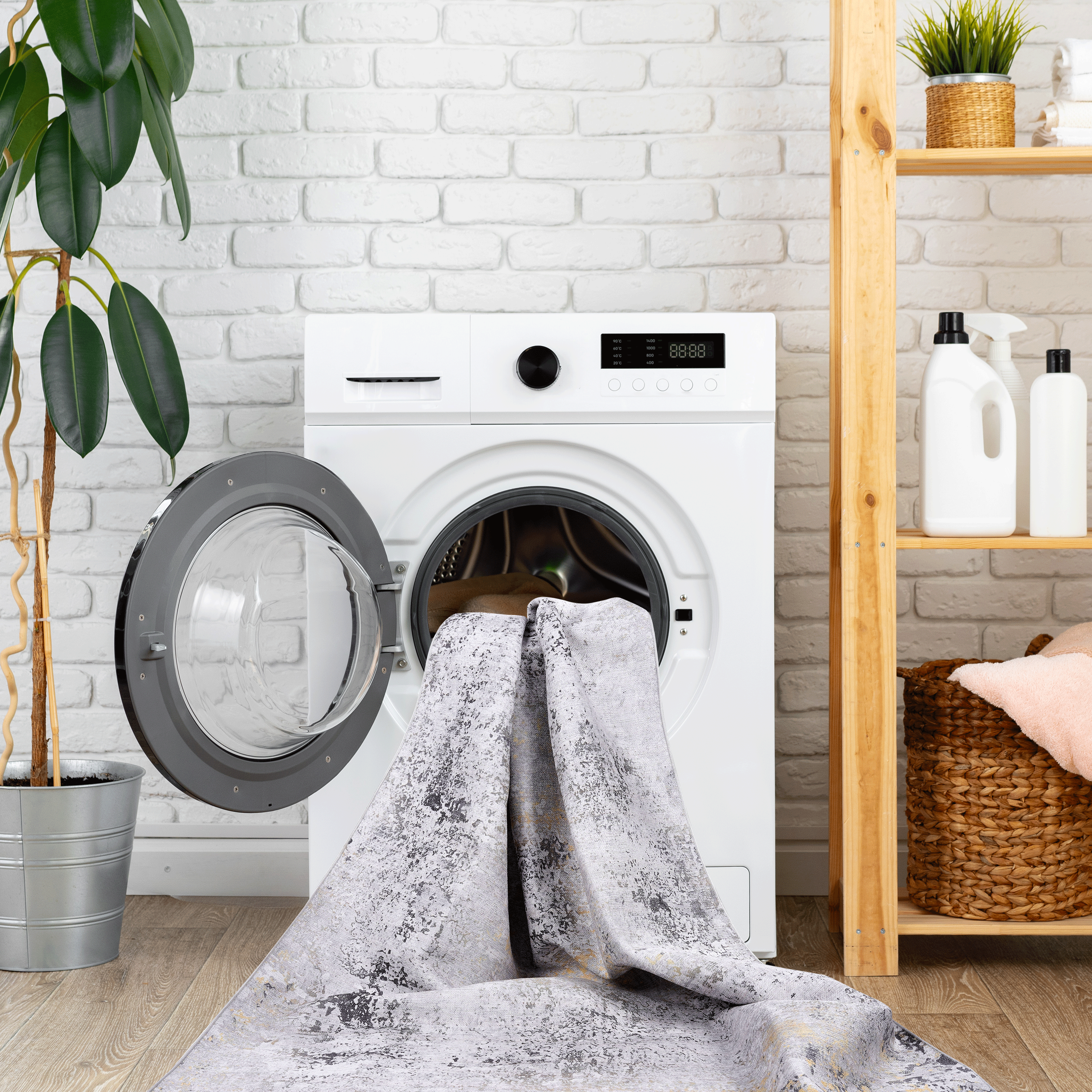 MAVAL Gold Washable 4x6 Area Rug - Soft Chenille Polyester, Non-Slip Gray &amp; Gold Boho Style for Living Room, Bedroom, Kitchen, Dining. Easy Clean, Low Pile.