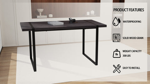 59" Black Rectangular MDF Dining Table Set with 4 PU Armless Chairs - Modern Industrial Farmhouse Style for Kitchen, Dining Room, Office - Comfortable Cushioned Backrests, Sturdy Metal Legs, Easy Assembly