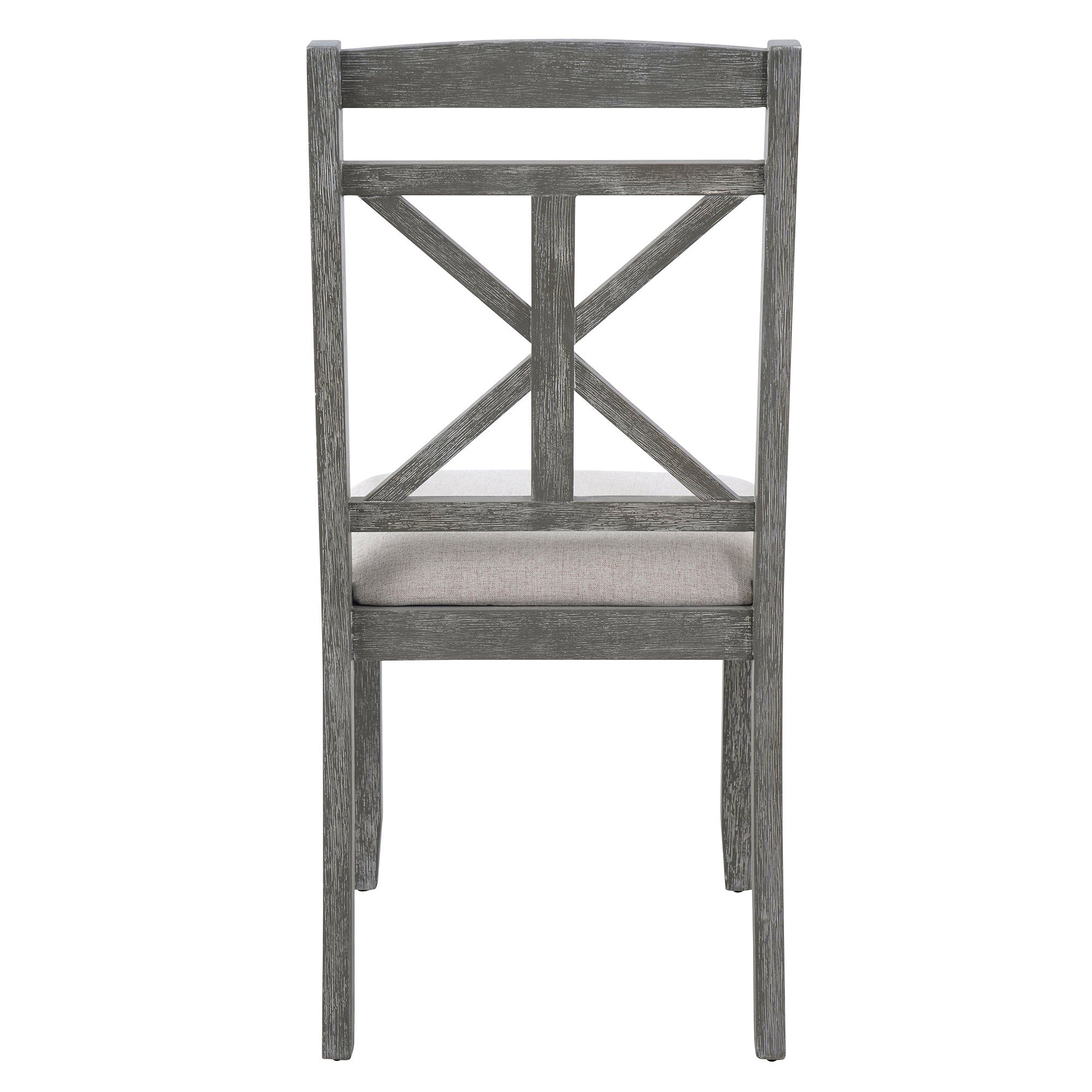 TREXM 5-Piece Extendable Round Dining Table Set for 4 - Vintage Grey Rubberwood & Linen Upholstered Chairs - 42"-54" Oval/Round Table for Kitchen, Dining Room, Living Room