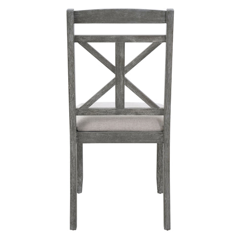 TREXM 5-Piece Extendable Round Dining Table Set for 4 - Vintage Grey Rubberwood & Linen Upholstered Chairs - 42"-54" Oval/Round Table for Kitchen, Dining Room, Living Room