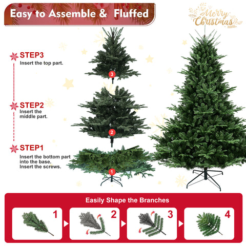 6ft Full Shaped Christmas Tree - 1673 PE/PVC Mixed Tips, Hinged Green Tree with Wide Base & Metal Stand for Easy Setup in Large Home Spaces