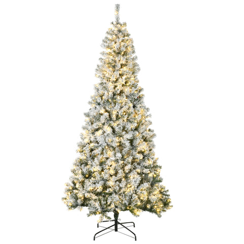 HOMCOM 7.5ft Snow Flocked Artificial Christmas Tree | 1188 Branches, 500 Warm White LED Lights, Auto Open, Green | Realistic Holiday Decor for Indoor Home & Fireplace Ambiance