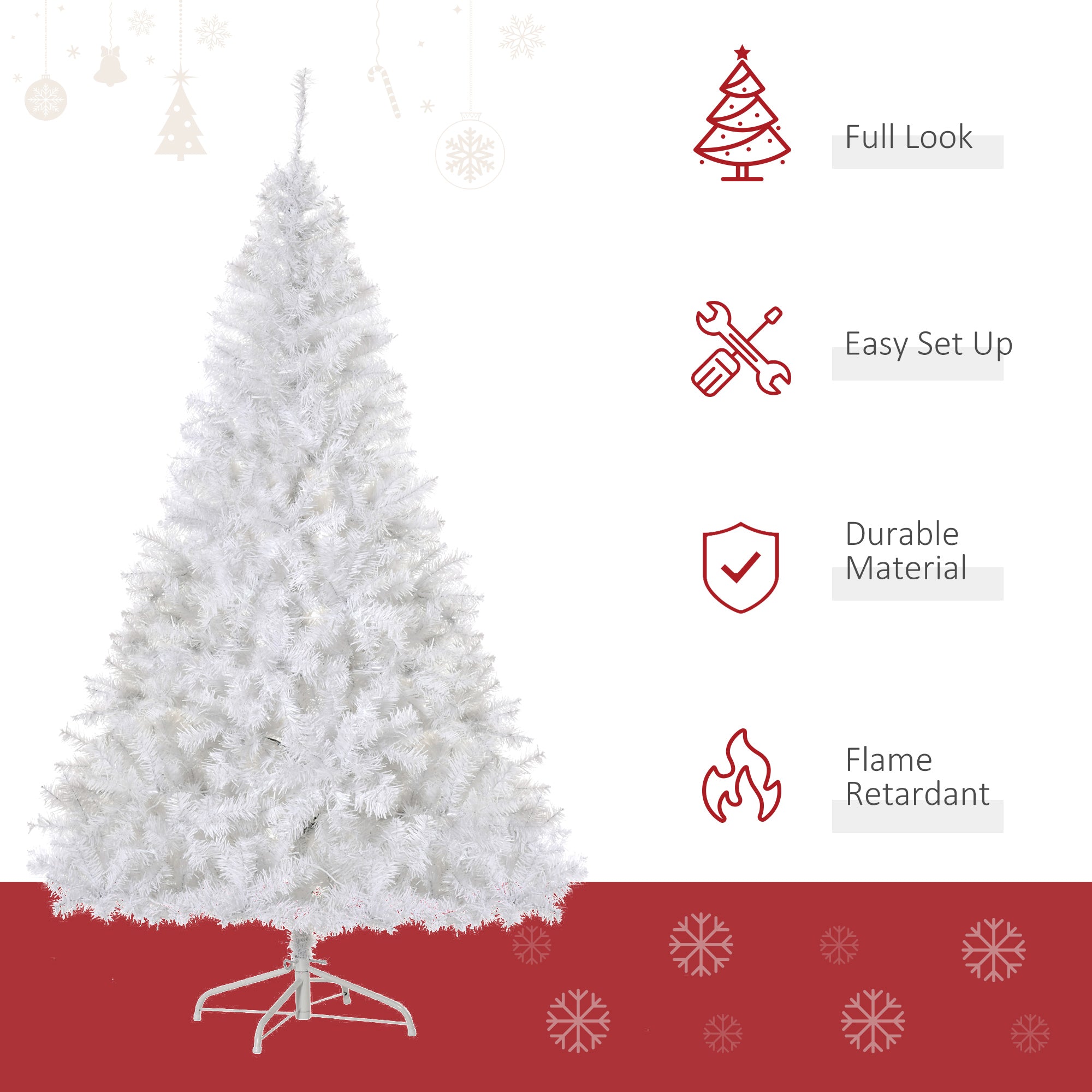 HOMCOM 6ft White Douglas Fir Artificial Christmas Tree | 250 Warm White LEDs, 1000 Tips | Realistic Faux Pine for Festive Home Decor | Easy Assembly, Stable Metal Base