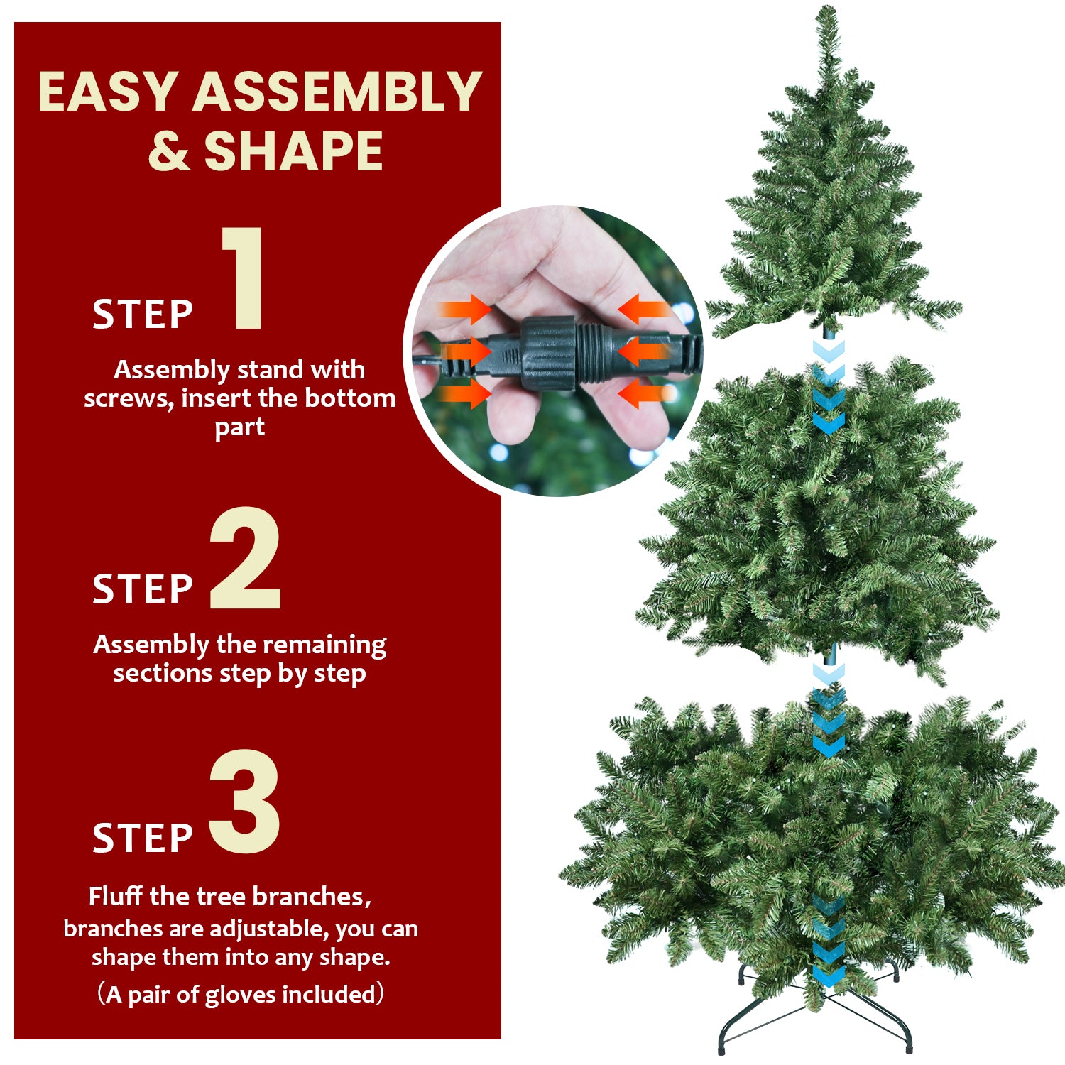 6ft Green Christmas Tree: WiFi RGB LED Lights (300 LEDs, 38 Functions, Music Sync), 751 PVC Tips, Hinged, Metal Stand - Smart App Controlled Holiday Decor for Festive Home Parties