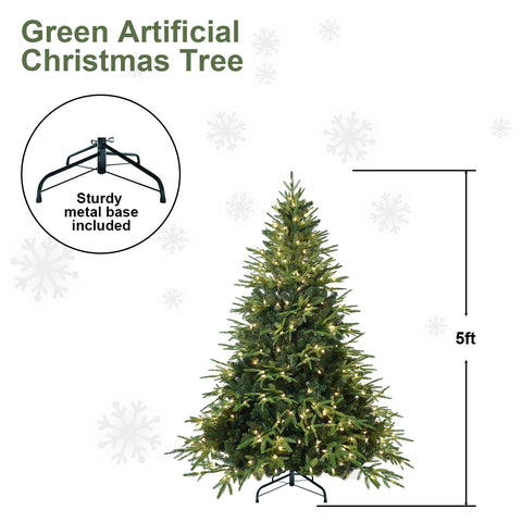 7.5ft Pre-Lit Hinged Artificial Christmas Tree | 650 Warm White Incandescent Lights | 3135 PE+PVC Tips | Memory Wire Branches | Foldable Metal Stand | Green | Realistic Holiday Decor for Home & Office