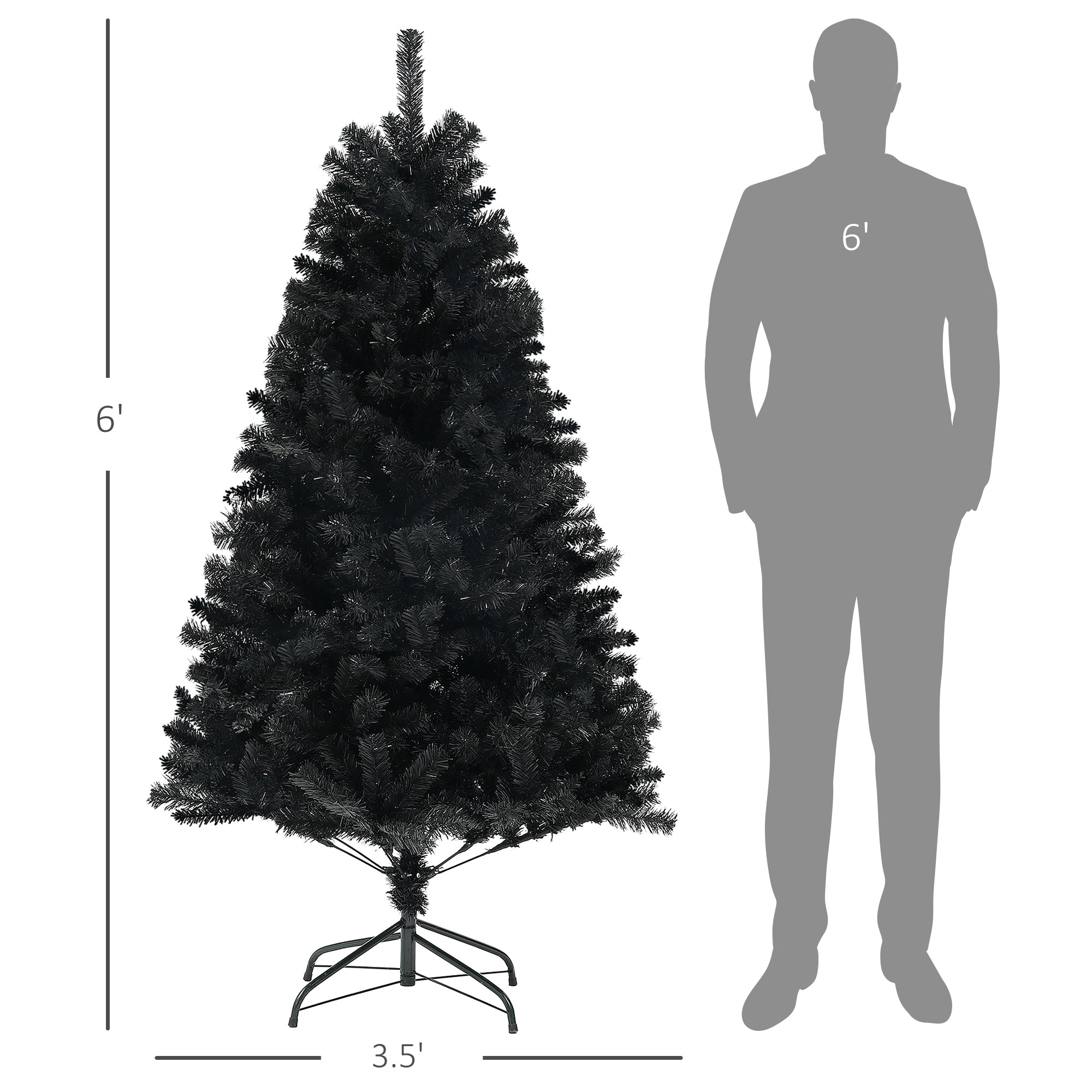 HOMCOM 6ft Black Artificial Christmas Tree: Auto-Open, 1000 Branch Tips, Steel Base, Flame-Retardant for Home &amp; Office Holiday Decor