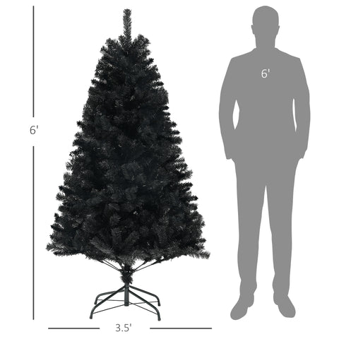HOMCOM 6ft Black Artificial Christmas Tree: Auto-Open, 1000 Branch Tips, Steel Base, Flame-Retardant for Home &amp; Office Holiday Decor