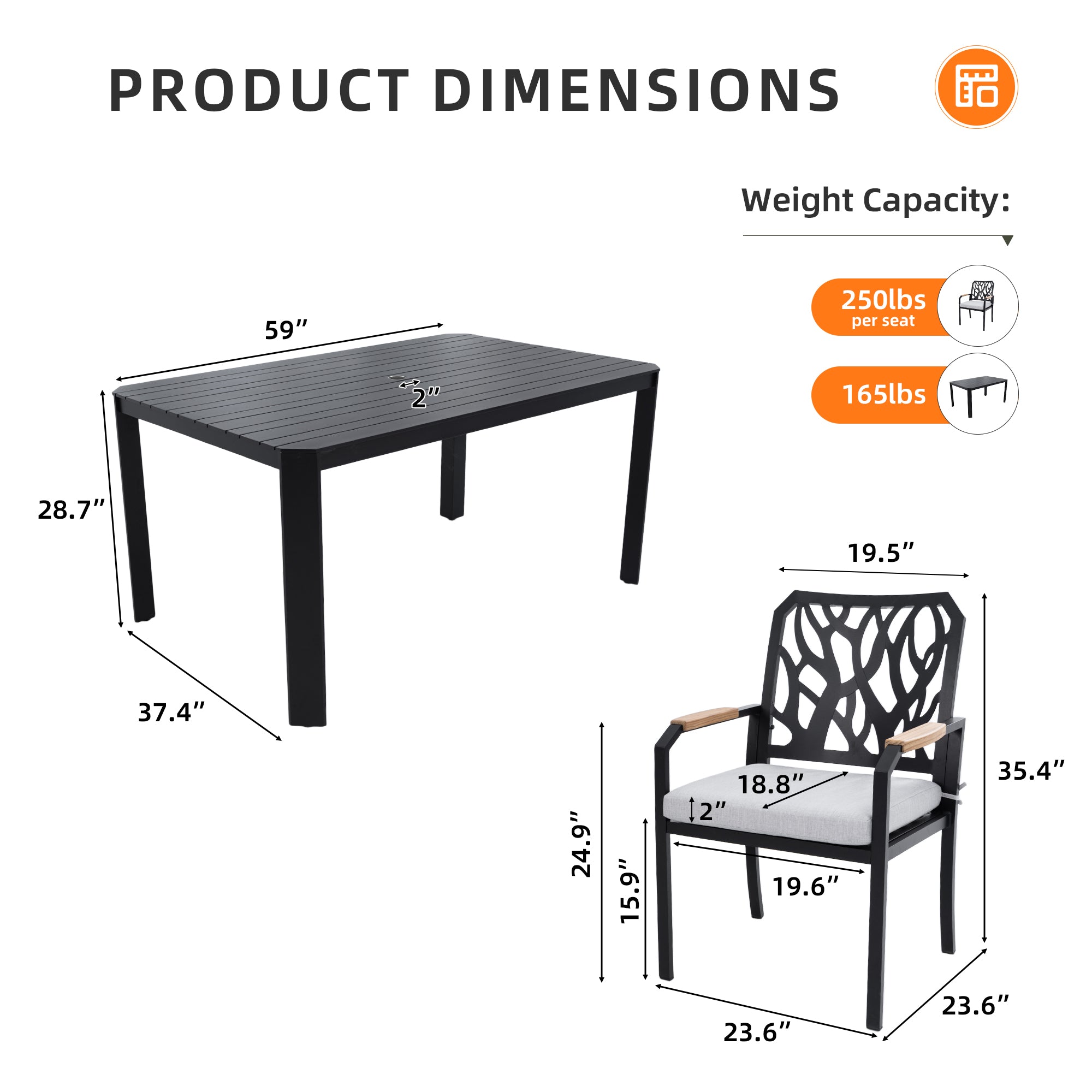7PC Aluminum Patio Dining Set: Modern Bourbon Brown 6-Seat Outdoor Furniture with Sunbrella Cushions, Nature-Inspired Backrest & Umbrella Hole Table for Garden & Leisure
