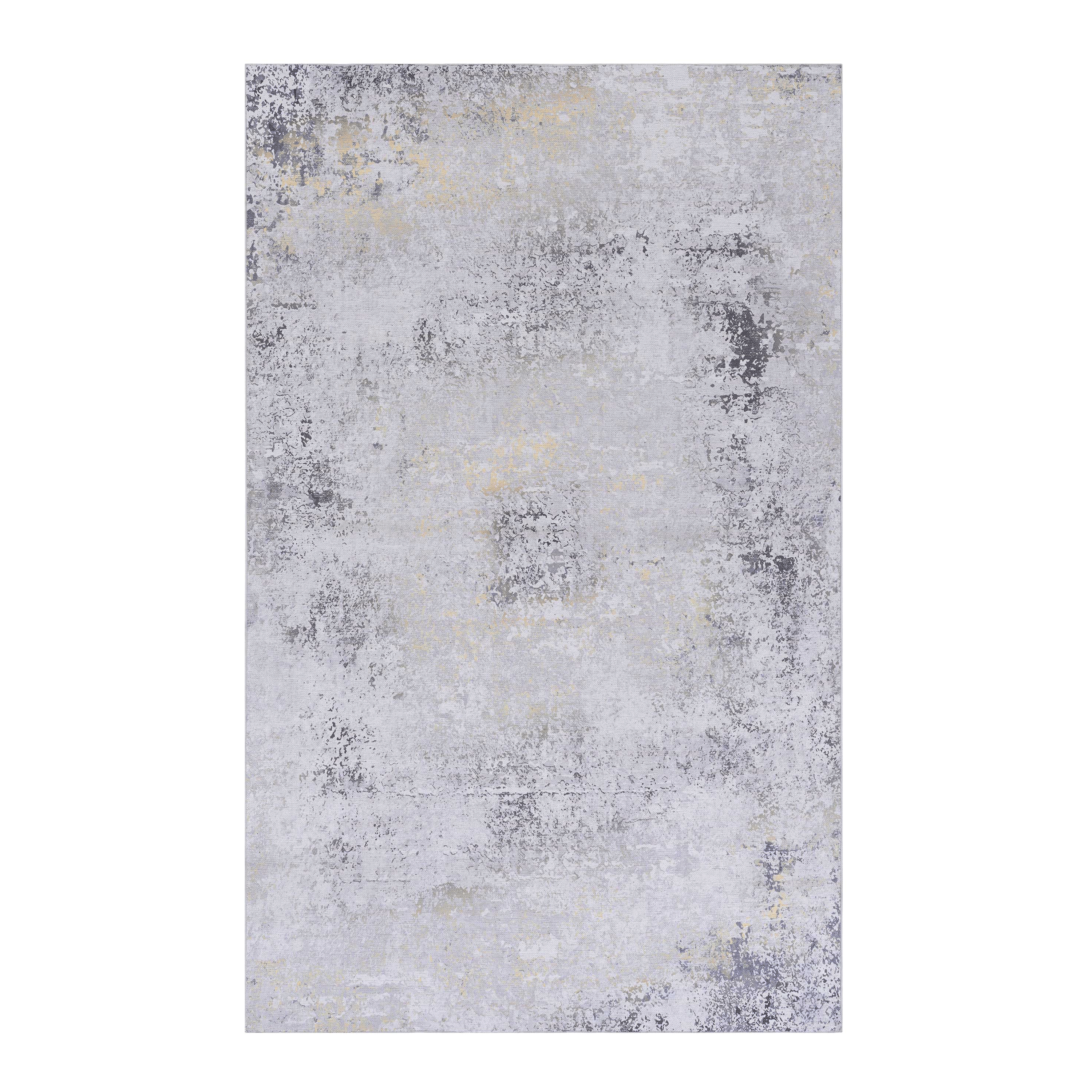 MAVAL Washable Area Rug 3x5, Soft Chenille Gray & Gold Boho Style Rug, Non-Slip, Stain-Resistant, Low Pile for Living Room, Bedroom, Kitchen, Hallway, Easy Clean, Durable, 3'x5'