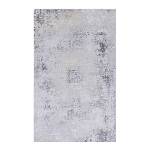 MAVAL Gold Washable 4x6 Area Rug - Soft Chenille Polyester, Non-Slip Gray &amp; Gold Boho Style for Living Room, Bedroom, Kitchen, Dining. Easy Clean, Low Pile.