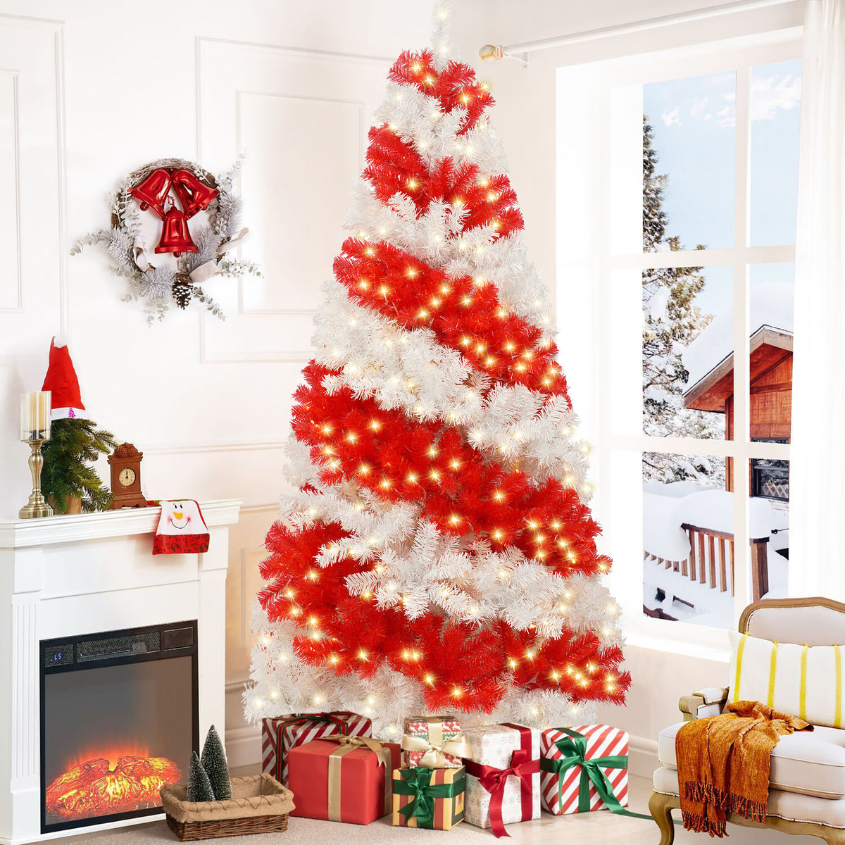 6ft Candy Cane Christmas Tree with 300 Warm White LED Lights & 900 Bendable Branches, Premium PVC Holiday Decoration for Home, Parties, Indoor Xmas Decor